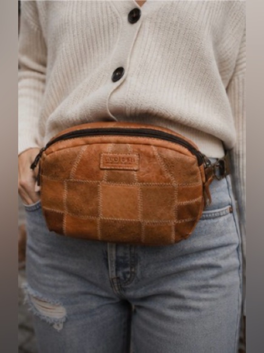 Bed Stu Abundance Patchwork Leather Sling Belt Bag Brown Crossbody Waist Pack - Picture 3 of 16